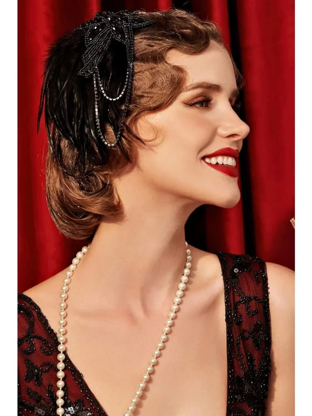 1920s Flapper Headband with Feather & Beads | Great Gatsby Hair Accessory